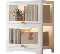Libreria con Ante, Libreria da Terra, Mobiletto Espositivo Moderno in bambù, Organizer per CD/Film/Libri, Camera da Letto, Soggiorno, Ufficio Domestico,N(Size:40x33x73cm-2 strato,Color:bianco)