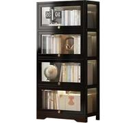 Libreria con Ante, Libreria da Terra, Mobiletto Espositivo Moderno in bambù, Organizer per CD/Film/Libri, Camera da Letto, Soggiorno, Ufficio Domestico,N(Size:40x33x140cm-4 strato,Color:nero)