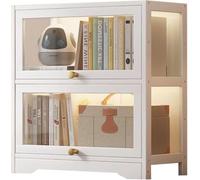 Libreria con Ante, Libreria da Terra, Mobiletto Espositivo Moderno in bambù, Organizer per CD/Film/Libri, Camera da Letto, Soggiorno, Ufficio Domestico,N(Size:60x33x73cm-2 strato,Color:bianco)