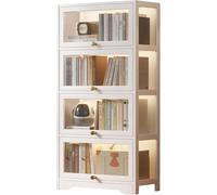 Libreria con Ante, Libreria da Terra, Mobiletto Espositivo Moderno in bambù, Organizer per CD/Film/Libri, Camera da Letto, Soggiorno, Ufficio Domestico,N(Size:40x33x140cm-4 strato,Color:bianco)