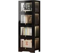 Libreria con Ante, Libreria da Terra, Mobiletto Espositivo Moderno in bambù, Organizer per CD/Film/Libri, Camera da Letto, Soggiorno, Ufficio Domestico,N(Size:30x33x140cm-4 strato,Color:nero)