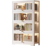 Libreria con Ante, Libreria da Terra, Mobiletto Espositivo Moderno in bambù, Organizer per CD/Film/Libri, Camera da Letto, Soggiorno, Ufficio Domestico,N(Size:80x33x140cm-4 strato,Color:bianco)
