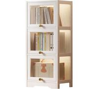 Libreria con Ante, Libreria da Terra, Mobiletto Espositivo Moderno in bambù, Organizer per CD/Film/Libri, Camera da Letto, Soggiorno, Ufficio Domestico,N(Size:30x33x106cm-3 strato,Color:bianco)