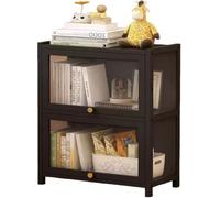 Libreria con Ante, Libreria da Terra, Mobiletto Espositivo Moderno in bambù, Organizer per CD/Film/Libri, Camera da Letto, Soggiorno, Ufficio Domestico,N(Size:40x33x73cm-2 strato,Color:nero)