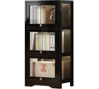 Libreria con Ante, Libreria da Terra, Mobiletto Espositivo Moderno in bambù, Organizer per CD/Film/Libri, Camera da Letto, Soggiorno, Ufficio Domestico,N(Size:40x33x106cm-3 strato,Color:nero)