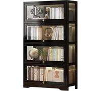 Libreria con Ante, Libreria da Terra, Mobiletto Espositivo Moderno in bambù, Organizer per CD/Film/Libri, Camera da Letto, Soggiorno, Ufficio Domestico,N(Size:80x33x140cm-4 strato,Color:nero)