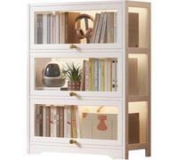 Libreria con Ante, Libreria da Terra, Mobiletto Espositivo Moderno in bambù, Organizer per CD/Film/Libri, Camera da Letto, Soggiorno, Ufficio Domestico,N(Size:80x33x106cm-3 strato,Color:bianco)