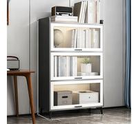 Libreria con base rialzata con gambe in metallo, ante a ribalta in acrilico, espositore ad angolo, multi scaffali, elegante libreria per casa e ufficio (60 x 130 cm)