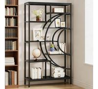 Libreria con design geometrico, scaffale a 8 piani con cornice a forma di mezzaluna, scaffale aperto come divisorio e vetrina in metallo e legno, per soggiorno, balcone, 100 x 30 x 178 cm, nero