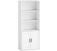 Libreria con Ripiani Aperti e Armadietto 2 Ante 60x30x145.5 cm in MDF Bianco