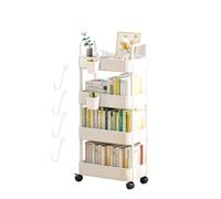 Libreria Con Ruote | Carrello Porta Libri Multiuso | Organizer Portaoggetti | Scaffale Con Rotelle E Ganci | Carrello Snack A 3/4 Livelli