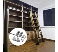 Libreria con Scale scorrevoli Set Completo Binario Scorrevole con Hardware (Senza Scala) Kit Binario con Scala Mobile a Tubo Tondo, Binario di Estensione Scorrevole - Rullo da Pavimento con Freno (Si
