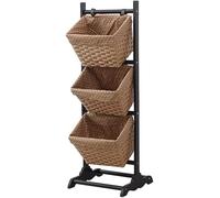 Libreria con struttura in legno massello, in rattan, cestino portaoggetti, durevole, salvaspazio