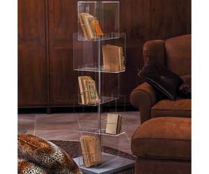 Libreria Contenitore con Base Girevole in MDF porta CD porta DVD Multiuso BABELE Dimensioni 45x45xh133 cm - peso 11,2 kg in Cristallo Acrilico Trasparente Trasparente