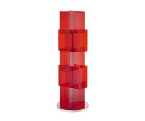 Libreria Contenitore con Base Girevole in MDF porta CD porta DVD Multiuso BABELE Dimensioni 45x45xh133 cm - peso 11,2 kg in Cristallo Acrilico Rosso Trasparente Rosso Trasparente