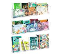 Libreria da parete in acrilico, 3 pezzi, 45 x 4,9 x 9 cm, in acrilico trasparente, senza foratura, da appendere alla parete, libreria sospesa per bambini, libreria