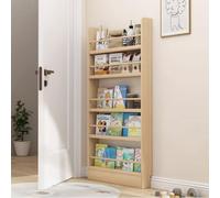 Libreria da parete salvaspazio con ganci, scaffale per libri in legno per dietro la porta, 50 x 10 x 143 cm, perfetta per libri e decorazioni