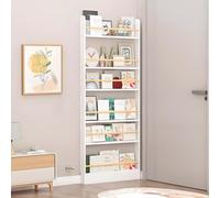 Libreria da parete sottile a 6 ripiani, salvaspazio, per camera da letto, soggiorno, ufficio, 50 x 9,9 x 178,3 cm, ideale per giocattoli e libri per bambini, elegante finitura bianca