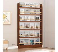 Libreria da parete sottile a 6 ripiani, salvaspazio, per camera da letto, soggiorno, ufficio, dietro la porta, finitura noce, ideale per giocattoli e libri per bambini, 90 x 9,9 x 178,3 cm