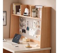 Libreria da Scrivania 2 Ripiani in Legno con Pannello Forato, Organizzatore | Organizer da Tavolo Multifunzione Salvaspazio, Mensola da Tavolo per Organizzare Il Tuo Ufficio, Casa(Natural,L 120cm/47.2in)