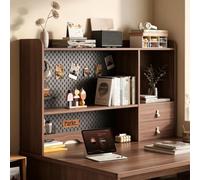 Libreria da Scrivania 3 Ripiani con Pannello Forato e Mensole Regolabili | Organizer da Tavolo Multifunzione, Struttura Solida Perfetta per Ufficio, Casa e Studio(Brown,140x20cm/55.1x7.8'')
