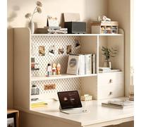 Libreria da Scrivania 3 Ripiani con Pannello Forato e Mensole Regolabili | Organizer da Tavolo Multifunzione, Struttura Solida Perfetta per Ufficio, Casa e Studio(White,160x20cm/62.9x7.8'')