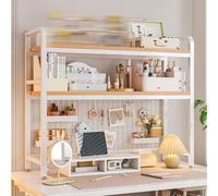 Libreria da scrivania a 2 Livelli con Pannello a griglia - Scrivania Versatile per dormitori, Ufficio Domestico e bancone, Perfetto organizzatore per Libri e Forniture