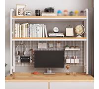 Libreria da Scrivania a 2 Livelli in Ferro Battuto, Scaffale da Scrivania in Legno per Computer per La Libreria di Forniture per L'Ufficio Domestico,Bianca,135 * 20 * 98 cm
