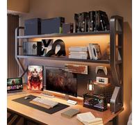 Libreria da Scrivania a 3 Livelli, Organizer in Stile Esports con Pannello Forato e Accessori Fai-da-te - Scaffale Contenitore Sopradesk per Dormitori, Home Office e Scrivanie PC(53.1"/135cm)