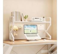 Libreria da scrivania a doppio strato, ripiano in metallo con pannello a griglia, scaffale portaoggetti multiuso da banco, adatto per casa, ufficio, dormitorio(White single layer,55cm/21.6in)