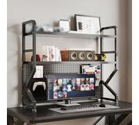 Libreria da scrivania a doppio strato, ripiano in metallo con pannello a griglia, scaffale portaoggetti multiuso da banco, adatto per casa, ufficio, dormitorio(Black double layer,55cm/21.6in)