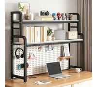 Libreria da Scrivania con Pannello Forato, Organizer da Tavolo Multilivello | Scaffale da Scrivania per Ufficio, Organizzatore da Scrivania Salvaspazio(White+black,96x30x107cm/37.7x11.8x42.1in)