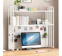Libreria da Scrivania da Appoggio Metallo Salvaspazio Altezza 97 cm Scaffale da Scrivania a 2 Ripiani Scomparti Aperti per Ufficio Casa Dormitorio(White,85cm)