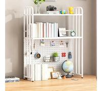 Libreria da Scrivania da Appoggio Metallo Salvaspazio Altezza 97 cm Scaffale da Scrivania a 2 Ripiani Scomparti Aperti per Ufficio Casa Dormitorio(White,75cm)