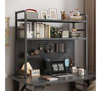 Libreria da Scrivania Hutch, Scaffale Scrivania In Metallo, Espositore da Banco Sopra La Scrivania Del Computer con Pannello Forato Per Dormitorio, Ufficio, Sala Musica(Negro,53"Lx7.8"Wx38.6" H)