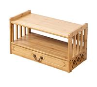 Libreria da scrivania in bambù, stile retrò, a doppio strato, con grande cassetto, elegante, 69 x 25 x 28 cm, decorazione per la casa ecologica