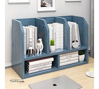 Libreria da scrivania in legno con 2 ripiani per ufficio, libreria, supporto per libri, libri di testo, cartelle, colore blu