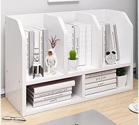 Libreria da scrivania in legno di alta qualità, a 2 livelli, elegante, per libri e cartelle, libreria compatta bianca per uso domestico e ufficio.