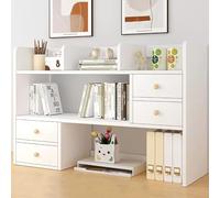 Libreria da scrivania, Libreria da scrivania a 3 livelli e 4 cassetti, con pannello ad alta densità for ufficio e dormitorio(A)