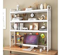 Libreria da scrivania, Libreria da scrivania a 3 ripiani for computer, ufficio, casa, in fibra di legno e acciaio, diverse dimensioni, multicolore(White B,61x9.8x47")