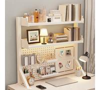 Libreria da scrivania, mobiletto da scrivania con 2 ripiani e pannello forato, espositore da tavolo, acciaio al carbonio e MDF, organizer per scrivania per ufficio domestico(39.3 * 37.4in)