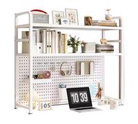 Libreria da scrivania per Computer, libreria da dormitorio in Metallo, scaffale portaoggetti a 2 Ripiani, Ripiani per Ufficio in casa, Solo ripiano Superiore (55 cm, Bianco)