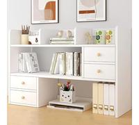 Libreria Da Scrivania Per Scrivania Del Computer - Scaffale Multiuso Da Appoggio In Legno, Scaffale Per Organizer Da Scrivania A 3 Livelli Di Grande Capacità, Espositore Per Dormitorio P(Color:Bianco)