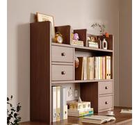 Libreria da Scrivania, Portadocumenti da Scrivania in Legno Massello a 3 Livelli, Piccola Libreria con Cassetto Portaoggetti, per Casa, Ufficio e Dormitorio, Angoli Arrotondati(Brown,80cm/31in)