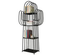Libreria da Terra a Forma di Cactus, Libreria in Metallo Moderna e Unica. 4 livelli di stoccaggio ad alta capacità, ganci su entrambi i lati per appendere gli abiti in soggiorno o in camera da Black