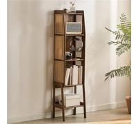 Libreria da Terra con Struttura in Legno e Intreccio in Finto Rattan - Organizer Compatto Multistrato per L'Ufficio Domestico e Il Soggiorno, Soluzione di scaffalatura Elegante e Funzionale