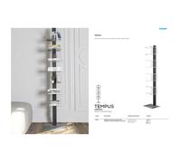 Libreria da Terra TEMPUS con struttura in Acciaio verniciato retro NERO Dimensioni 39x34xh175 cm ripiani in cristallo acrilico con colore trasparente