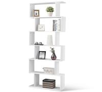 BAKAJI Libreria Scaffale 6 Ripiani in Legno Design Zig Zag Moderno per Soggiorno Salotto Casa o Ufficio Dimensione 80 x 24 x 190 cm (Bianco)