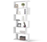 Bakaji Libreria Scaffale Zig Zag Moderno 6 Ripiani 80x24x190 cm Bianco