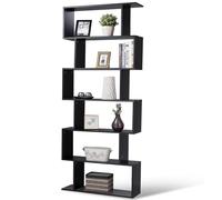 BAKAJI Libreria Scaffale 6 Ripiani in Legno Design Zig Zag Moderno per Soggiorno Salotto Casa o Ufficio Dimensione 80 x 24 x 190 cm (Nero)